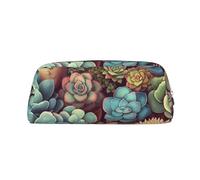 NBSKSDLK Make-up-Tasche mit niedlichem Sukkulentenmotiv für Damen und Herren, Federmäppchen, Reise-Kosmetiktasche, Kulturbeutel, ästhetische Stifttasche, trendige Aufbewahrungstasche, Leder-Münztasche