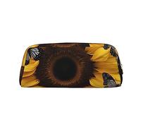 NBSKSDLK Make-up-Tasche mit Schmetterlings- und Sonnenblumen-Motiv für Damen und Herren, Reise-Kosmetiktasche, Kulturbeutel, ästhetische Stifttasche, trendige Aufbewahrungstasche, Leder, Münztasche