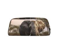 NBSKSDLK Make-up-Tasche mit tropischem afrikanischem Elefant, für Damen und Herren, Federmäppchen, Reise-Kosmetiktasche, Kulturbeutel, ästhetische Stifttasche, trendige Aufbewahrungstasche, Leder