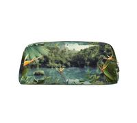 NBSKSDLK Make-up-Tasche mit tropischer Landschaft, für Damen und Herren, Federmäppchen, Reise-Kosmetiktasche, Kulturbeutel, ästhetische Stifttasche, trendige Aufbewahrungstasche, Leder, Münztasche