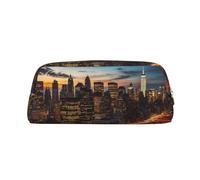NBSKSDLK New York City Scenery Make-up-Tasche für Damen und Herren, Federmäppchen, kleine Kosmetiktasche, Reißverschluss, Kulturbeutel, ästhetische Stifttasche, trendige Aufbewahrungstaschen, Leder