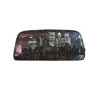 NBSKSDLK New York Night Make-up-Tasche für Damen und Herren, Federmäppchen, kleine Kosmetiktasche, Reißverschluss, Kulturbeutel, ästhetische Stifttasche, trendige Aufbewahrungstaschen, Leder