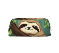 NBSKSDLK Niedliches Faultier-Make-up-Tasche für Damen und Herren, Federmäppchen, Reise-Kosmetiktasche, Kulturbeutel, ästhetische Stifttasche, Geldbörse aus Leder, silber, Einheitsgröße