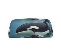 NBSKSDLK Orca Make-up-Tasche für Damen und Herren, Motiv: Killerwal, kleine Kosmetiktasche mit Reißverschluss, Kulturbeutel, ästhetische Stifttasche, trendige Aufbewahrungstasche, Leder, Münztasche