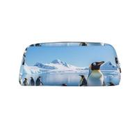 NBSKSDLK Pinguin Antarktis Eis-Make-up-Tasche für Damen und Herren, Federmäppchen, kleine Kosmetiktasche, Reißverschluss, Kulturbeutel, ästhetische Stifttasche, trendige Aufbewahrungstaschen, Leder