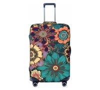 NBSKSDLK Reisegepäckabdeckung, Bohemian-Blume, Koffer-Schutz, kratzfest, waschbar, elastisch, TSA-zugelassen, Gepäckschutz, passend für 45,7 - 81,3 cm Gepäck, Schwarz , M