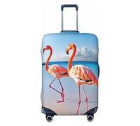 NBSKSDLK Reisegepäckabdeckung, Flamingo am Strand, Koffer-Schutz, kratzfest, waschbar, elastische Kofferabdeckung, TSA-geprüft, Gepäckschutz, passend für 45,7 - 81,3 cm Gepäck, Schwarz , L