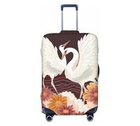 NBSKSDLK Reisegepäckabdeckung, zwei Kräne, Chrysanthemen, Koffer-Schutz, kratzfest, waschbar, elastische Kofferabdeckung, TSA-zugelassen, Gepäckschutz, passend für 45,7 - 81,3 cm Gepäck, Schwarz , S