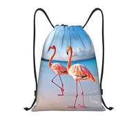 NBSKSDLK Rucksack mit Flamingo am Strand, leicht, mit Kordelzug, für Herren und Damen, Turnbeutel, Sporttasche, Schwarz, Small, Reiserucksäcke