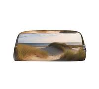 NBSKSDLK Stranddünen Make-up-Tasche für Damen und Herren, Federmäppchen, Reise-Kosmetiktasche, Kulturbeutel, ästhetische Stifttasche, trendige Aufbewahrungstasche, Leder, Münztasche, Geldbörse, gold