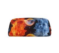 NBSKSDLK Yin Yang Make-up-Tasche für Damen und Herren, Federmäppchen, kleine Kosmetiktasche, Reißverschluss, Kulturbeutel, ästhetische Stifttasche, trendige Aufbewahrungstasche, Leder, Münztasche