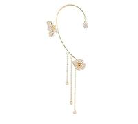 NBZZ Schmetterling Quaste Ohrringe Glänzender Zirkon-Schmetterlings-Ohrclips Lange Blumen-Quasten-Ohrringe Frauen Ohr Knochen Clip Kein Piercing Ohrclip (rechtes Ohr-Gold)