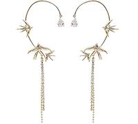 NBZZ Schmetterling Quaste Ohrringe Glänzender Zirkon-Schmetterlings-Ohrclips Lange Blumen-Quasten-Ohrringe Frauen Ohr Knochen Clip Kein Piercing Ohrclip (01-1pairs)