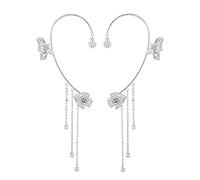 NBZZ Schmetterling Quaste Ohrringe Glänzender Zirkon-Schmetterlings-Ohrclips Lange Blumen-Quasten-Ohrringe Frauen Ohr Knochen Clip Kein Piercing Ohrclip (Silber-2pcs)