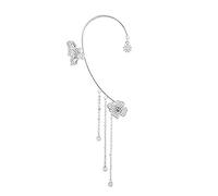 NBZZ Schmetterling Quaste Ohrringe Glänzender Zirkon-Schmetterlings-Ohrclips Lange Blumen-Quasten-Ohrringe Frauen Ohr Knochen Clip Kein Piercing Ohrclip (rechtes Ohr-Silber)