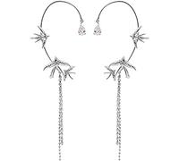 NBZZ Schmetterling Quaste Ohrringe Glänzender Zirkon-Schmetterlings-Ohrclips Lange Blumen-Quasten-Ohrringe Frauen Ohr Knochen Clip Kein Piercing Ohrclip (02-1pairs)