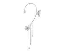 NBZZ Schmetterling Quaste Ohrringe Glänzender Zirkon-Schmetterlings-Ohrclips Lange Blumen-Quasten-Ohrringe Frauen Ohr Knochen Clip Kein Piercing Ohrclip (linkes Ohr-Silber)