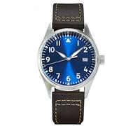 NC Cronos 39mm Pilot Mechanical Men Watches PT5000 Super Luminous Sapphire Class Braunes Lederband Edelstahl Fliegeruhr (Color 1 no Logo)