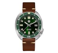 NC San Martin Upgraded SN047G Thunfisch Taucheruhr 20 Bar Edelstahl Herren Automatik Mechanisch Saphir Horween Leder Leuchtend (Green)