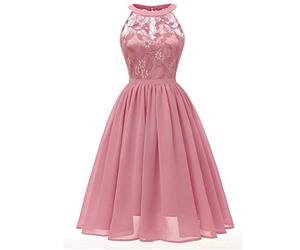 NCQiFei Damen Kleid Sommer Elegant Kleider Spitzenkleid Knielang Festlich Hochzeit Partykleid Rockabilly Retro Cocktailkleid Sommerkleid Ärmellos Großes Pendel Lose Langes Dress (Rosa, L)
