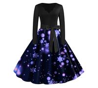 NCQiFei Weihnachtskleid Damen Elegant Langarm Vintage Weihnachtskleider für Damen Etuikleid Damen Kleid Kleider Frauen Blusenkleid Christmas Dresses Mädchen Rot Festlich Festival Große (Black #6, L)