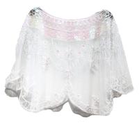 NDLHXKFRP Spitzen-Netz-Schal, Transparenter Schal aus Polyester mit bestickten, floralen Pailletten und Perlen, mehrfarbig(White)