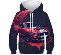 NEAFP Bequemer Kinder Pullover Sportwagen in 3D Optik - Kinder Hoodie Für Jeden Anlass, Weiches Kinder Sweatshirt Für Schule Und Freizeit