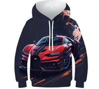 NEAFP Kinder Hoodie Sportwagen in Lebhaftem 3D Design - Trendiger Kinder Pullover, Stylisches Kinder Sweatshirt, Ideal Für Jungen Und Mädchen