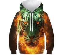 NEAFP Kinder Sweatshirt Tiger in 3D - Einzigartiger Kinder Hoodie, Vielseitiger Kinder Pullover, Ideal Für Freizeit Und Sport