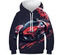 NEAFP Stylischer Kinder Pullover Sportwagen - 3D Gedruckter Kinder Hoodie, Kinder Sweatshirt Für Modebewusste Jungen Und Mädchen