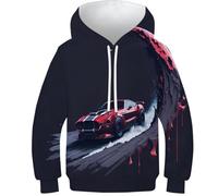 NEAFP Stylischer Kinder Pullover Sportwagen - 3D Gedruckter Kinder Hoodie, Kinder Sweatshirt Für Modebewusste Jungen Und Mädchen