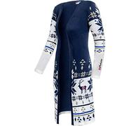 Nebulus Damen Jacke NOORS, warme Strickjacke, Strickmantel im Norweger-Style, Navy-weiß - M/38