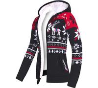 Nebulus Damen Jacke NORON, mit Kapuze, schicker Pullover im Norweger-Style (L/40, Schwarz-rot)