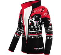 Nebulus Damen Norweger Strickjacke SVERRE, gefütterte Jacke, mit Reißverschluss, schwarz-rot - L/40