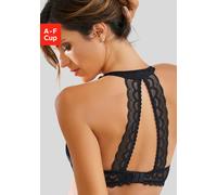 Neckholder-BH LASCANA, Damen, Gr. 70, Cup E, schwarz, Microtouch, Obermaterial: 90% Polyamid, 10% Elasthan, BHs BH Spitzenwäsche Spitzen-BH Neckholder-BH, mit dekorativem Spitzenrücken und Komfort-Nac