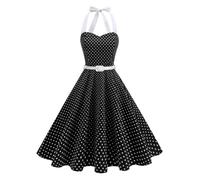 Neckholder Kleid Damen Retro Rockabilly Elegant Kleid Ärmellos Rückenfrei Polka Dot Trapez Hochzeit Cocktail Abend Party Zeremonie Lässig Knielang Midi Sommer Swing Festlich Partykleid S-2XL