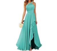 Neckholder-Kleid für Brautjungfern, gerüscht, Chiffon, lang, formelles Kleid, Abendkleid, Partykleid, türkis, 40