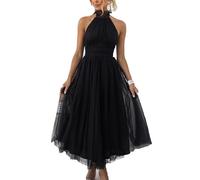 Neckholder Kleider für Hochzeitsgäste für Damen fließendes Swing Tüllkleid Ballkleider aus Netzstoff mit Empire Taille