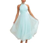 Neckholder Kleider für Hochzeitsgäste für Damen fließendes Swing Tüllkleid Ballkleider aus Netzstoff mit Empire Taille