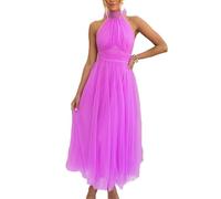 Neckholder Kleider für Hochzeitsgäste für Damen fließendes Swing Tüllkleid Ballkleider aus Netzstoff mit Empire Taille