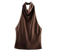 Neckholder Top Damen Elegant, Tank Top Damen Sexy, Ärmellose Satinbluse Basic Satin Tanktop Einfarbig Blusentops Läsige Seidentop Locker Seidenbluse Bequeme Hemdlusen Wasserfall Ausschnitt Cami Vest