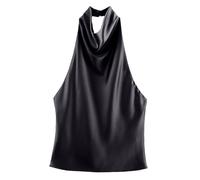 Neckholder Top Damen Elegant, Tank Top Damen Sexy, Ärmellose Satinbluse Basic Satin Tanktop Einfarbig Blusentops Läsige Seidentop Locker Seidenbluse Bequeme Hemdlusen Wasserfall Ausschnitt Cami Vest