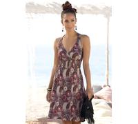 Neckholderkleid LASCANA, Damen, Gr. 38, N-Gr, lila (lila, bedruckt), Jersey, Obermaterial: 100% Viskose, bedruckt, figurumspielend kniefrei, tiefer V-Ausschnitt, Kleider, mit Alloverprint und V-Aussch