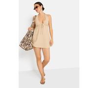 Neckholderkleid LSCN BY LASCANA, Damen, Gr. 34, N-Gr, beige (sand), Web, Obermaterial: 58% Viskose, 28% Baumwolle, 14% Leinen, unifarben, figurumspielend mini, tiefer V-Ausschnitt, Kleider (22341532-3