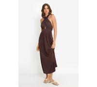 Neckholderkleid LSCN BY LASCANA, Damen, Gr. 40, N-Gr, braun (dunkelbraun), Jersey, Obermaterial: 47% Baumwolle, 47% Modal, 6% Elasthan, unifarben, figurbetont bodenlang, Neckholder, Kleider, in Maxilä