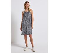 Neckholderkleid STREET ONE, Damen, Gr. 42, EURO-Größen, blau (tiefblau), Stoff, 95% Viskose, 5% Elasthan, bedruckt, normal knieumspielend, Rundhals, abgesteppt, Kleider, mit grafischem Muster (6255483