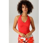 Neckholdertop ANISTON CASUAL, Damen, Gr. 42, rot, Single Jersey, Obermaterial: 95% Viskose, 5% Elasthan, unifarben, sehr figurbetont taillenbedeckt, V-Ausschnitt, Tops Neckholdertop, mit Trägern zum K