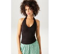 Neckholdertop ANISTON CASUAL, Damen, Gr. 44, schwarz, Single Jersey, Obermaterial: 95% Viskose, 5% Elasthan, unifarben, sehr figurbetont taillenbedeckt, V-Ausschnitt, Tops Neckholdertop, mit Trägern z