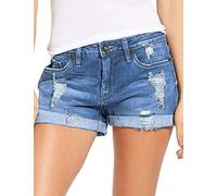 Necooer Damen Casual Ripped Denim Shorts Mittlere Taille Kurze Jeanshose mit Taschen Hellblau XL
