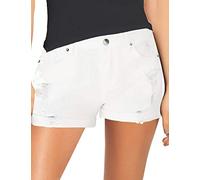 Necooer Damen Casual Ripped Denim Shorts Mittlere Taille Kurze Jeanshose mit Taschen Weiß L